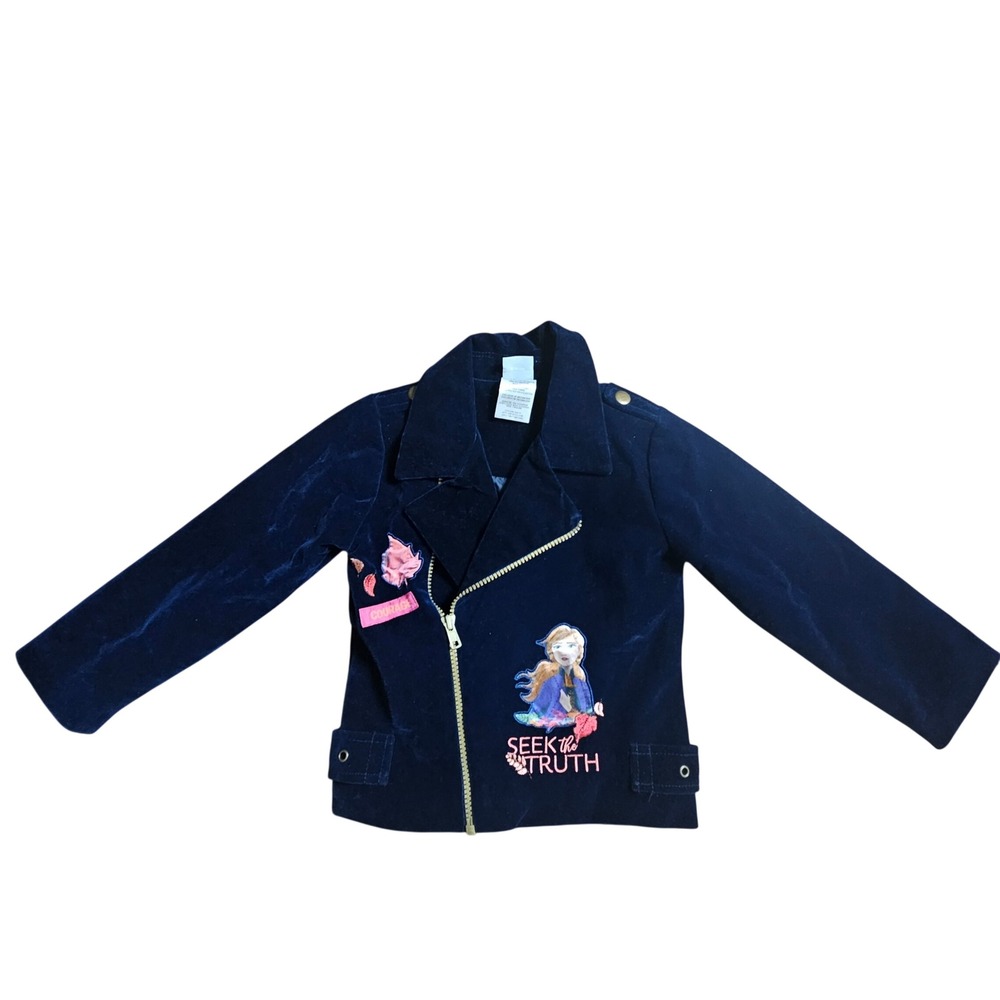 Disney Frozen II Anna Velvet Asymmetrical Moto Jacket Girls 4T Seek The Truth